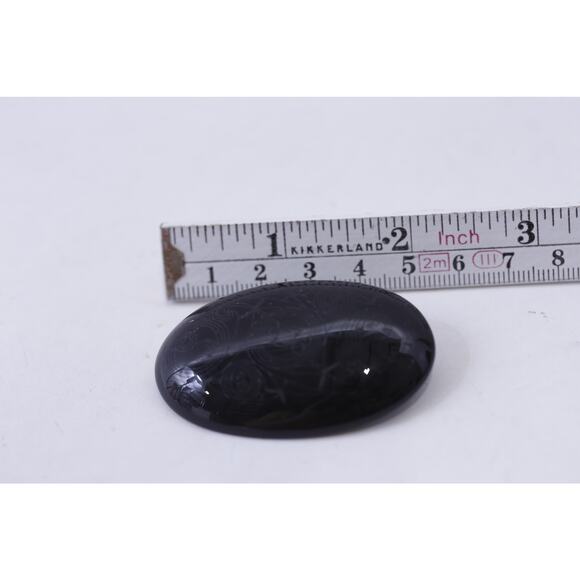 Black Oval Basalt Brooch with Carved Celtic Design, Abstract, Eye-Catching, - Picture 2 of 2